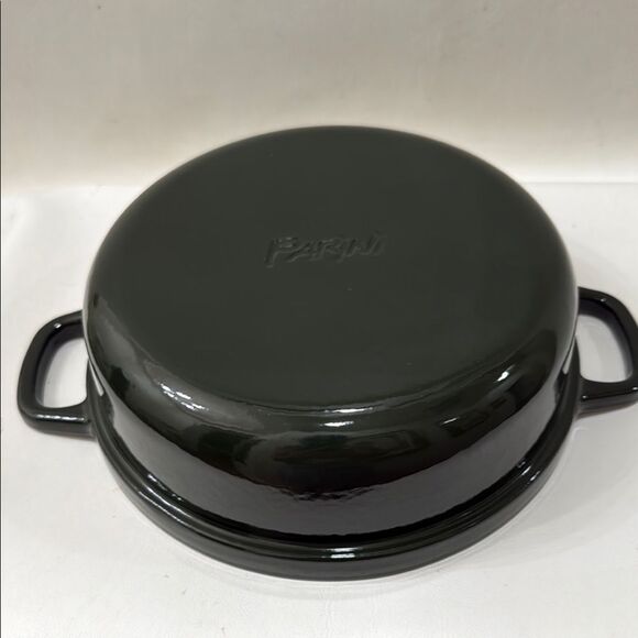 Parini Green Black 2 Quart Cast Iron Braiser Pan One Pot Dinners Stews Frying - Picture 6 of 16